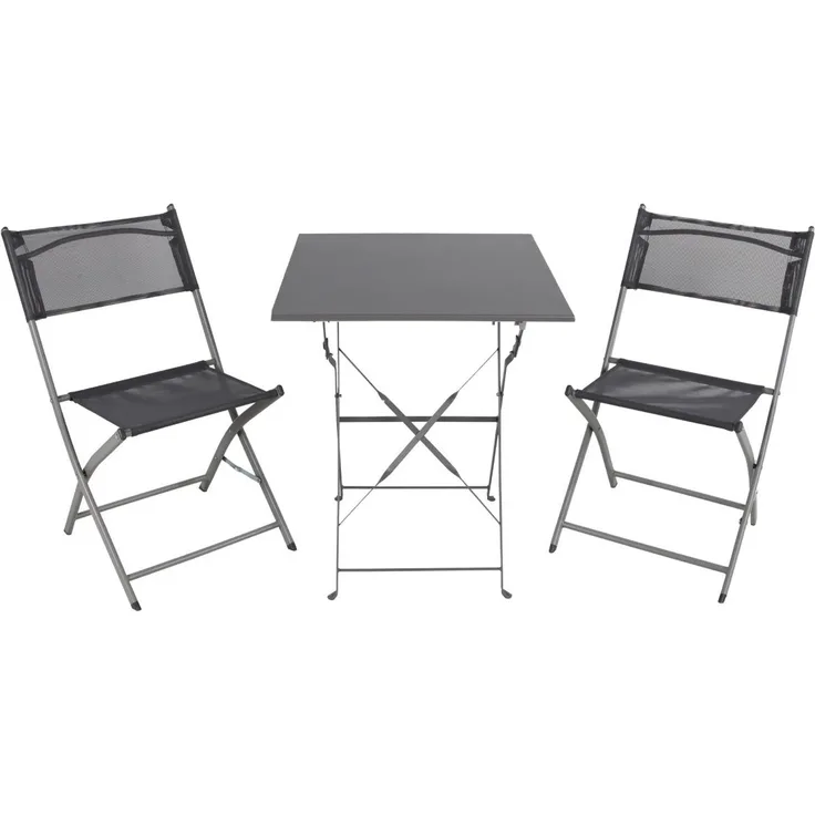 Bistro Set Sitzgruppe Gartenset Gartenmöbel Sitzgarnitur 3-teilig grau
