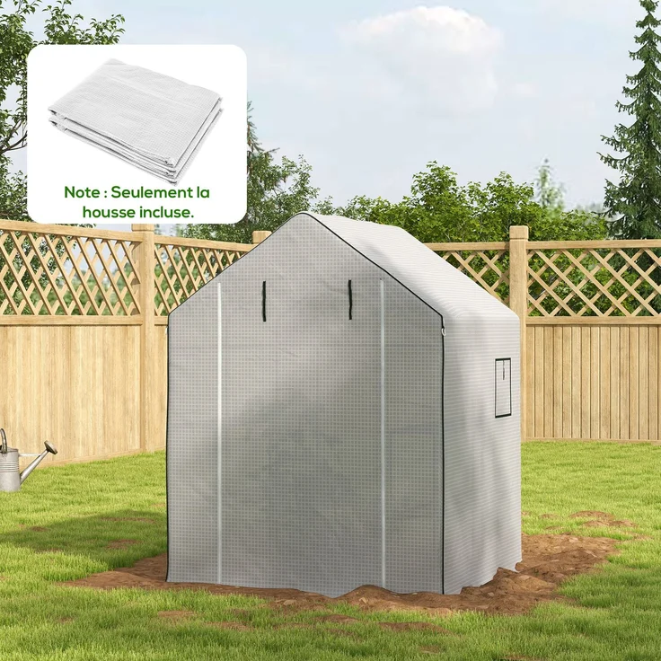 Wohnora-Ersatzabdeckung für Gartengewächshaus 140 x 143 x 190 cm mit Fenster und UV-beständiger Reißverschlusstür,H 4826cm x T 260cm x B 36322cm,Weiß – Bild 2