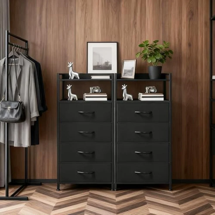 GarveeLife Kommode Schrank 4 Stoffschubladen Aufbewahrungsschrank Für Schlafzimmer Wohnzimmer Flur, Komodenschrank Schubladenschrank, 41x29x83.5Cm – Bild 8
