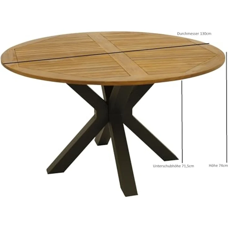 DEGAMO MADEIRA Gartentisch, Metall + Akazie, anthrazit/braun, 130cm rund – Bild 2