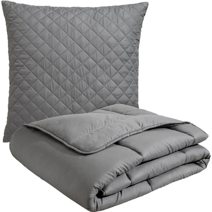 OTTO home Microfaserbettdecke + Microfaserkissen Clarra Spar Set, Decke + Kissen 135x200, 155x200 cm & weitere Größen, Set mit Kissen 40x80 cm, 80x80 cm, Sommer, Herbst, Winter in grau – Bild 4