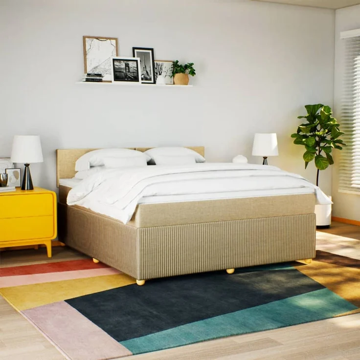 vidaXL Boxspringbett mit Matratze Creme 180x200 cm Stoff 3289833 – Bild 4