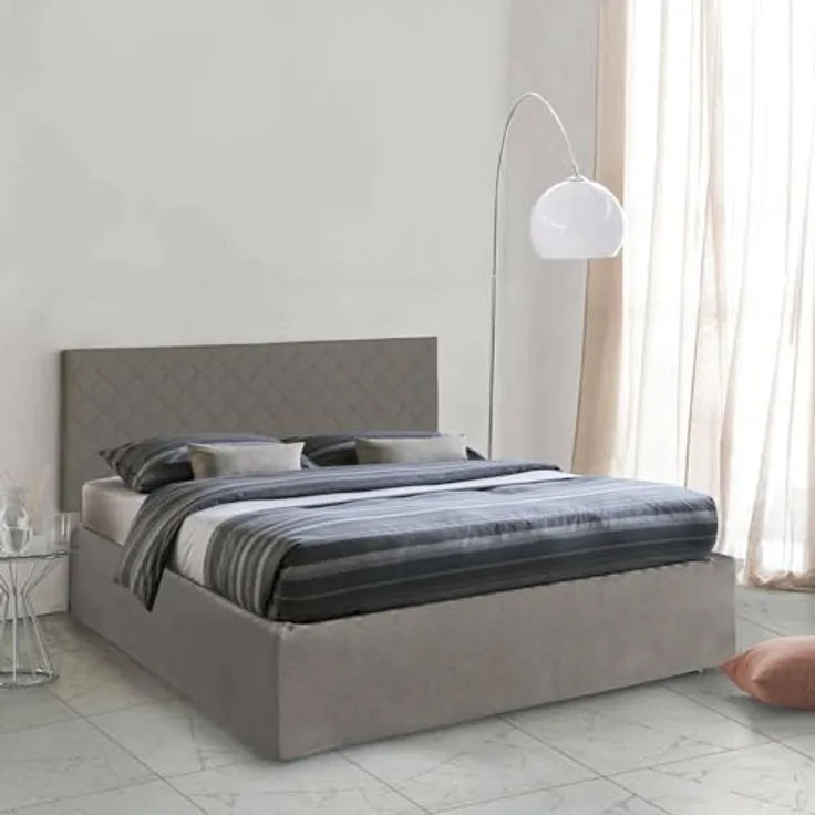 Talamo Italia - Clementina-Doppelbett, Kopfteilset aus Öko-Leder mit orthopädischer Basis und Volant, 100 % Made in Italy, geeignet für eine Matratze 160x190 cm, taubengrau