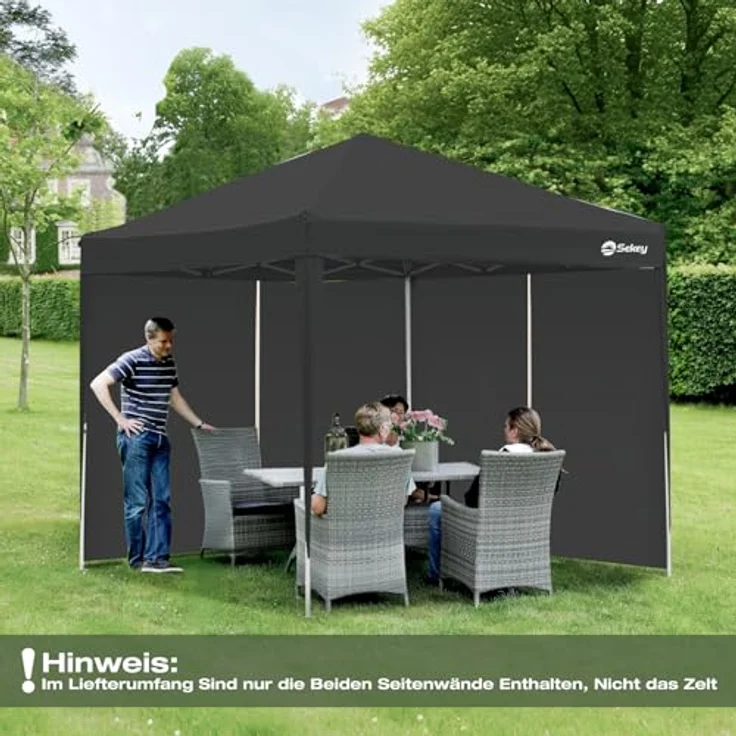 Sekey 2PCS Seitenwände für Pavillon 3x3 Wasserdicht Winterfest, Seitenwände für Pavillon Partyzelt Gartenzelt 3x3 m, 1 Fenster 1 Tür, Grau (Schwarz, 2 Türen) – Bild 8