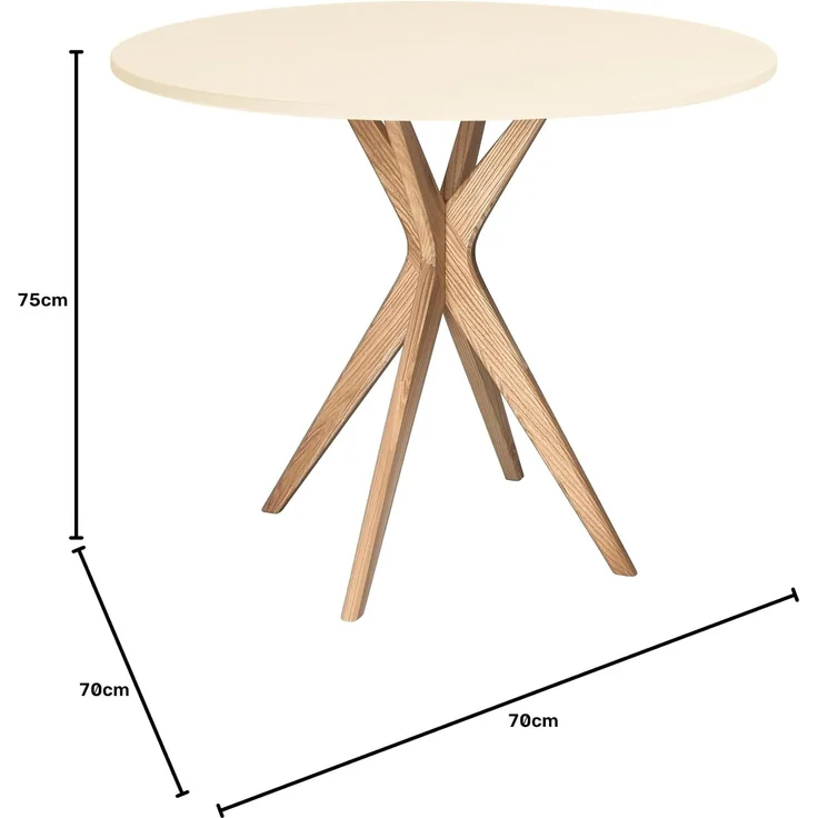 Ragaba runder Esstisch, MDF & Massives Eschenholz, Perlweiß, Ø 70 cm – Bild 3
