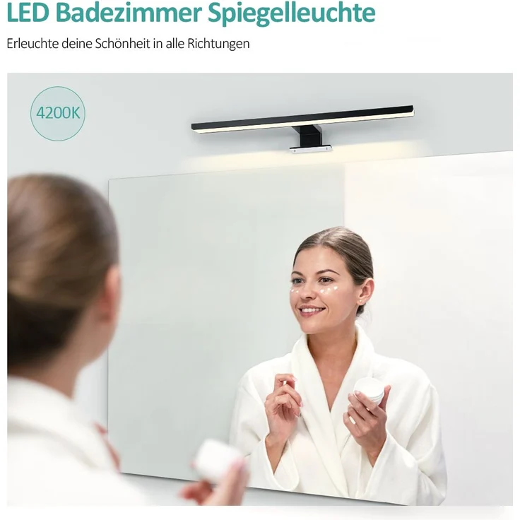 EMKE Spiegelleuchte LED Spiegelleuchte 40cm Spiegellampen für Badezimmer IP44 Schrankleuchte, Schwarz, Neutral Licht 4200K – Bild 2