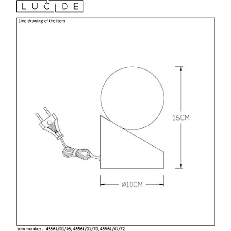 Lucide 45561/01/70, Nachttischlampe mit Opalglas und Touch-Schalter, mehrfach erhältlich in verschiedenen Farben – Bild 3