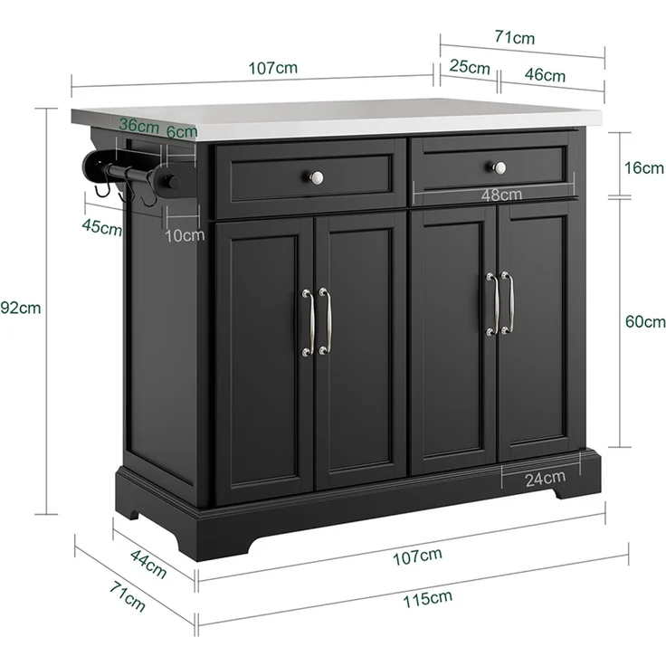 SoBuy FKW71-II-SCH Kücheninsel, MDF, Hochglanz, Schwarz, 130 x 91 x 71 cm – Bild 3