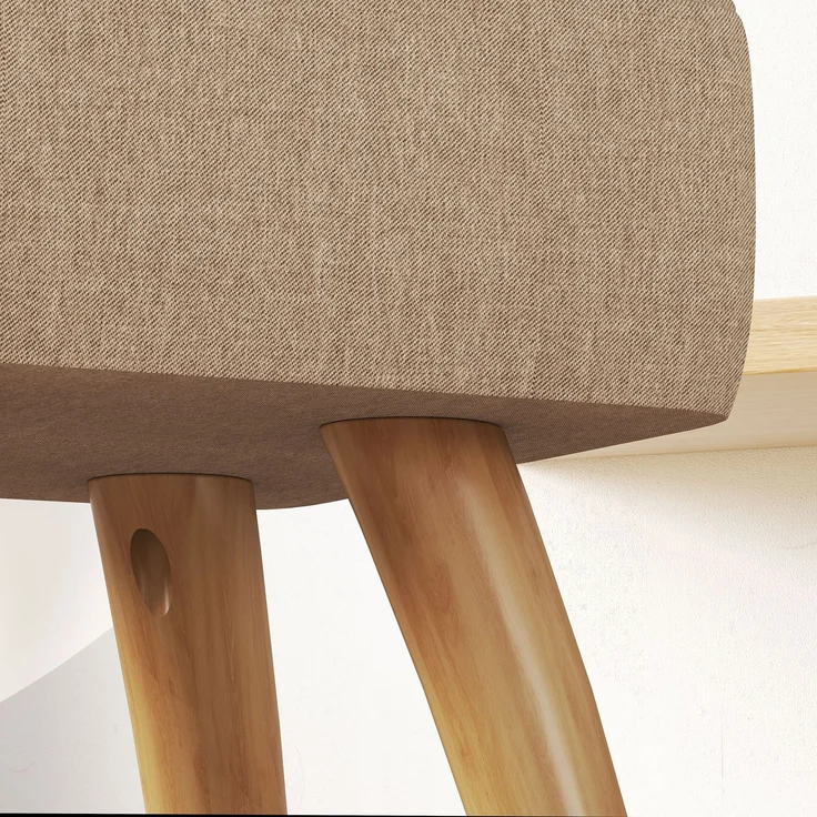 Fußhocker für das Wohnzimmer, gepolsterter Sitz aus Stoff mit Holzbeinen, 27 x 27 x 26 cm, hellbraun – Bild 10