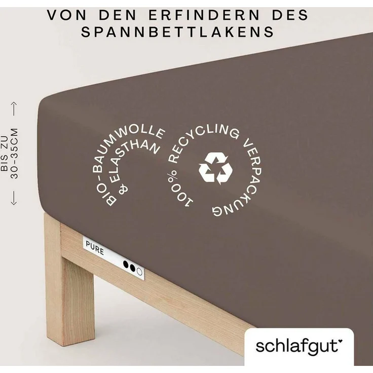 Schlafgut 'Pure' Spannbettlaken, Gummizug: rundum, für Matratzen bis 30cm Höhe, Bio-Baumwolle mit Elasthan, Sand Deep, S 90x190 cm - 100x220 cm – Bild 1