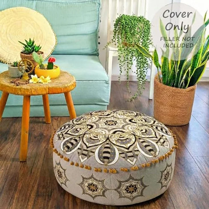 Marokkanischer Hocker Osmanische Abdeckung 60x20 cm - Boho Deco Haustierbett Fußhocker Sitzkissen Sitzhocker mit handwerklichem Raumdekor für Meditation, Yoga und Chic – Bild 3