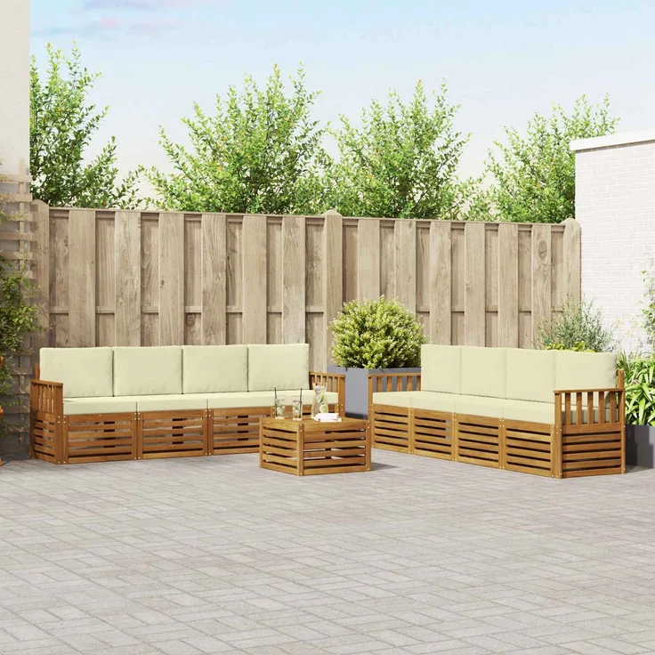 vidaXL Outdoor-Sofagarnitur 9 stk. 8-Sitzer Natur und Creme 3374560 – Bild 1
