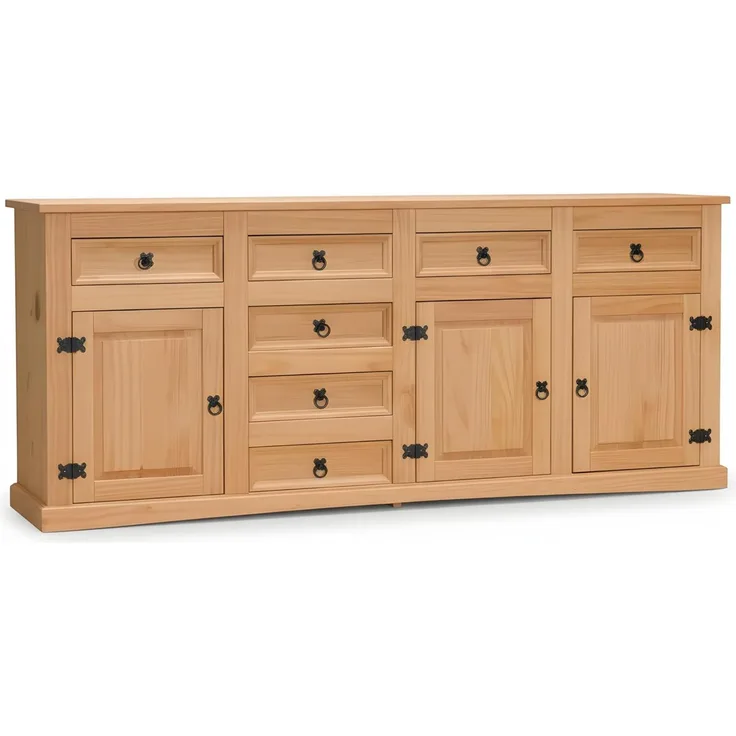 'New Mexiko' Sideboard mit Schubladen und Türen, Massivholz Natur gelaugt, 200 x 84,5 x 43,5 cm