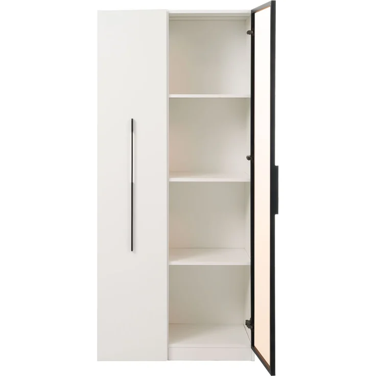 ZUBALIYA Multifunktionsschrank 160 cm hoch – Bücherregal und Vitrine mit Türen aus gehärtetem Glas, Türrahmen aus Aluminium, 1 Tür, 1 seitliche Schublade, mit Rollen und LED-Beleuchtung – Vitrine, Esszimmersch – Bild 20