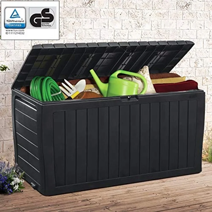 Deuba Auflagenbox, 270L Haltegriffe Rollen Balkon Wohnzimmer Rattan-Optik Anthrazit – Bild 2