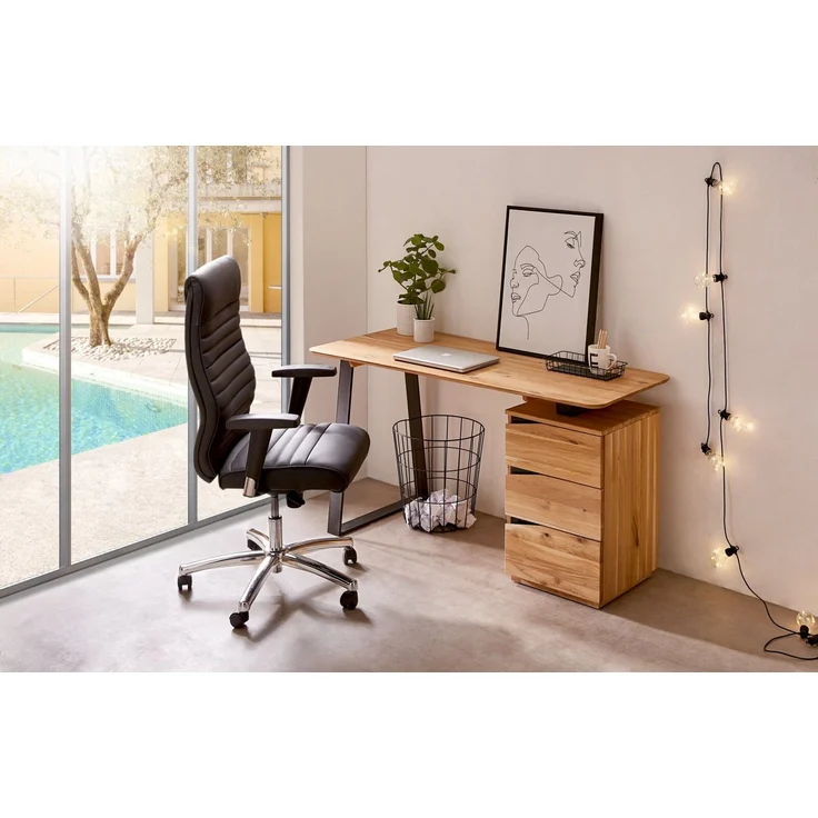 Linea Natura 'LYNX' Schreibtisch, Massivholz Wildeiche, 140 x 75 x 65 cm, mit Schubladen – Bild 2
