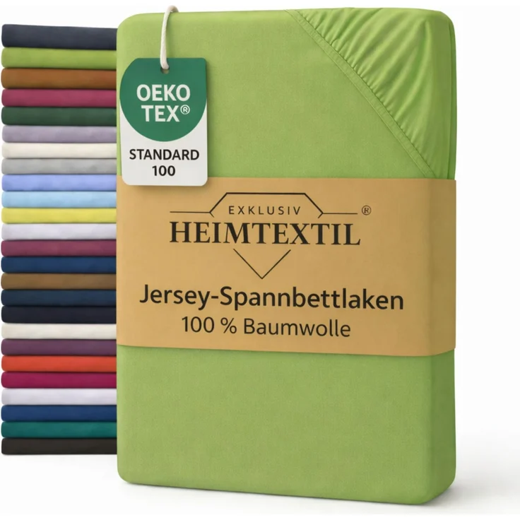 EXKLUSIV HEIMTEXTIL Jersey Spannbettlaken 140x200 cm Apfelgrün 100% Baumwolle Öko - Tex Zertifiziert Bed-Sheet Bettlaken Spannbetttuch – Bild 1