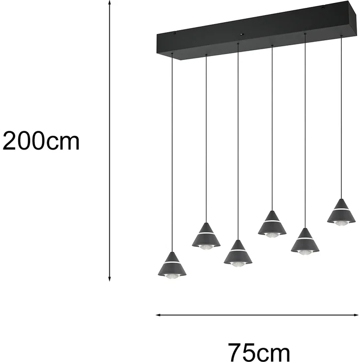 LED Pendelleuchte ROMEO höhenverstellbar, 6-flammig Schwarz, Breite 75cm – Bild 4