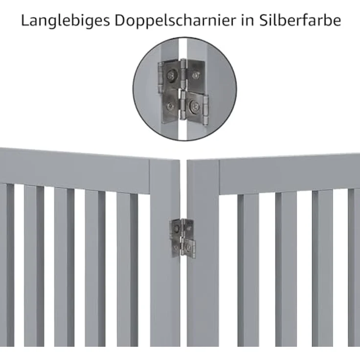 unipaws Absperrgitter, freistehendes Schutzgitter mit Füßen, Treppenschutzgitter ohne Bohren, Holz-Hundetore Türgitter Hunde Hundegitter Schutzgitter treppe, Grau (3 Elemente, 91 cm hoch) – Bild 8
