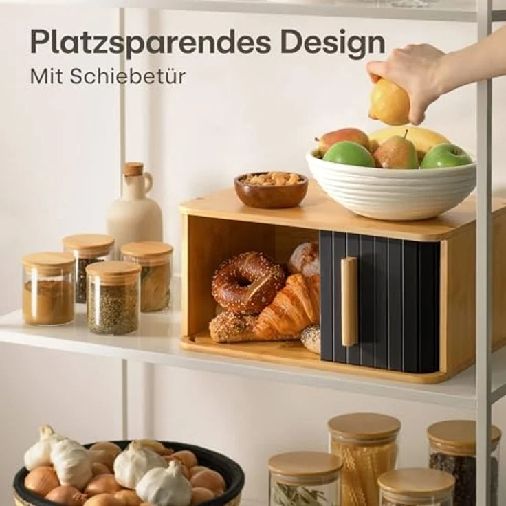 Praknu Brotkasten Brotkasten Groß aus FSC® Holz mit Schiebetür - Brotaufbewahrung, Bambus, FSC® Holz - Platzsparend und stilvolle Brotbox für längere Frische – Bild 4
