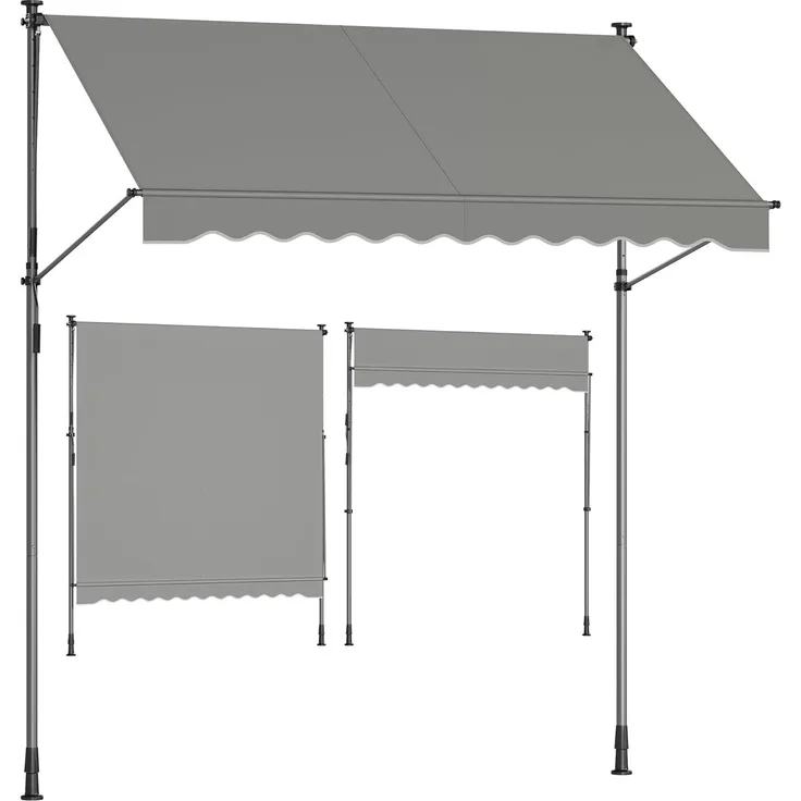 SONGMICS Klemmmarkise, Balkonmarkise, höhenverstellbar, mit Handkurbel, Sonnenschutz, für Balkon, Terrasse, Garten, 250x120 cm, grau GSA252G01