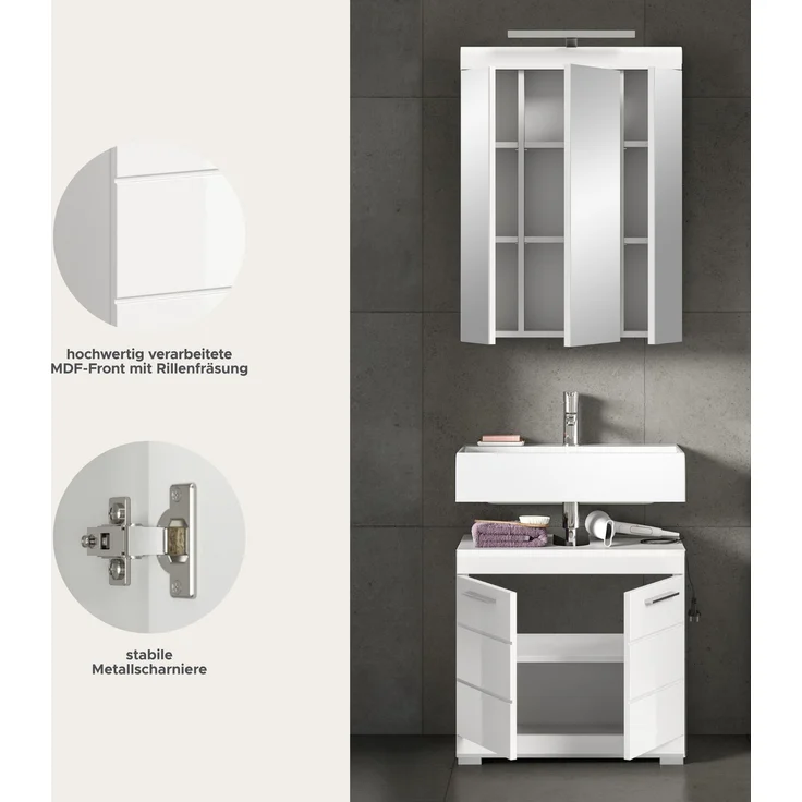 Xonox Scout Badkombination (B/H/T: 60x191x34 cm) in weiß Nachbildung und weiß Hochglanz tiefzieh – Bild 9