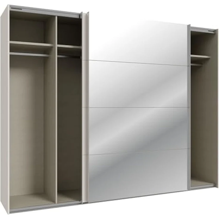 Forte SOPHISTISPACE Kleiderschrank 270, moderner Schwebetürenschrank, 2-türig, Einlegeböden, Kleiderstangen, Spiegel, Holzwerkstoff, Kaschmir|Beige, 269,8 cm breit x 210,5 cm hoch x 62,9 cm tief – Bild 6