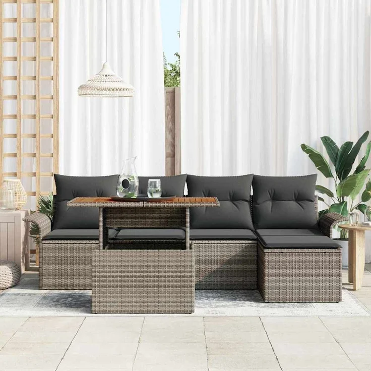 vidaXL Garten-Sofa-Set mit Speicher 6 pcs Grau Poly Rattan 3358057 – Bild 2