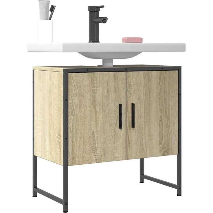 Waschbeckenunterschrank, Unterschrank Sonoma-Eiche 60x33x60 cm Holzwerkstoff – Bild 2