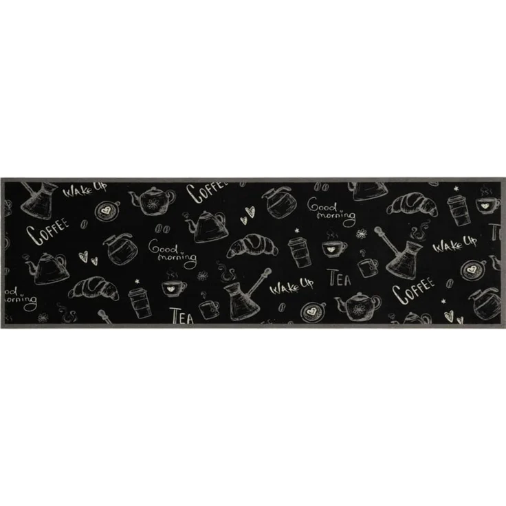 vidaXL Küchenteppich Waschbar „Morning“-Aufdruck Schwarz 45x150 cm Samt 4005584 – Bild 2