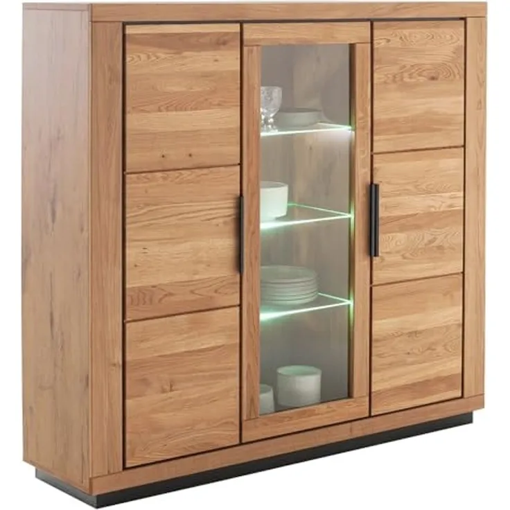Lomadox Highboard GIUSTINO-06, Eiche teilmassiv geölt, Massivholzfronten, LED-Beleuchtung