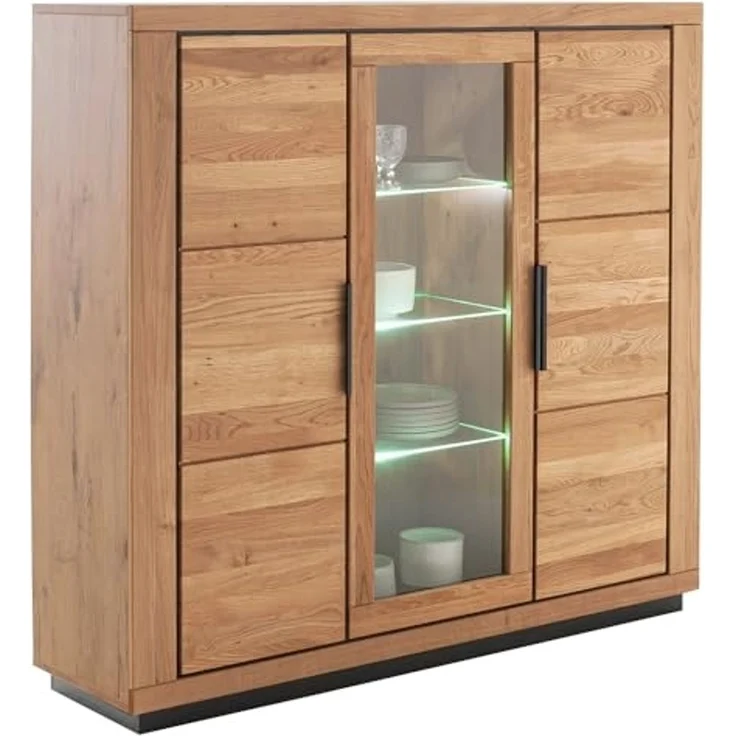Lomadox Highboard GIUSTINO-06, Eiche teilmassiv geölt, Massivholzfronten, LED-Beleuchtung – Bild 1
