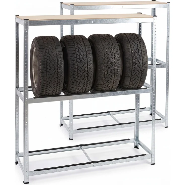 BELKO® Reifenregal Schwerlastregal T110 2er Set Verzinkt, 2 Stück Felgenregal & Lagerregal für Garage, Metallregal mit je 3 Ebenen, Steckregal bis 600kg belastbar (200kg pro Ebene)