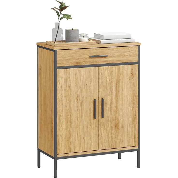 HOMCOM Badkommode zweistufige Regale, große Schublade (Badezimmer-Aufbewahrungsschrank, 1 St, Badezimmer-Unterschrank), Eiche