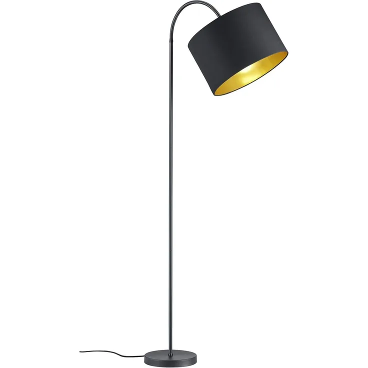 lightling Bogenlampe Benny, ohne Leuchtmittel, moderne Bogenlampe mit Schirm aus Stoff und Innenseite in Goldoptik