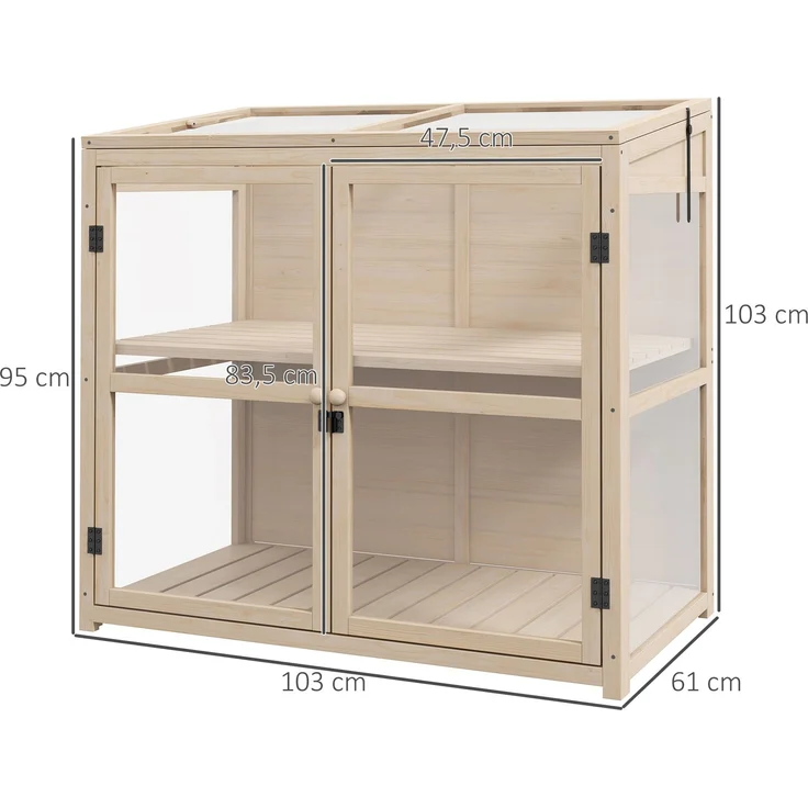 MELAYR, Frühbeet Hochbeet Pflanzenbeet, wetterbeständig, 2 Ebenen, Fichtenholz, 103 x 61 x 103 cm, Natur, Naturholz – Bild 5