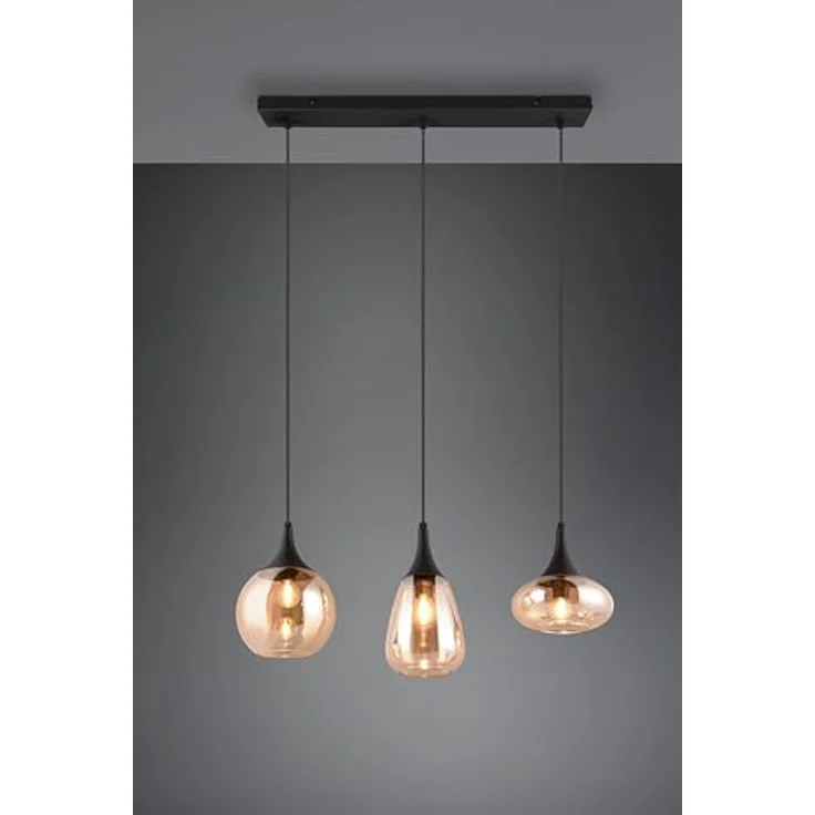 Trio Leuchten Lumina Pendelleuchte, 3-stilig mit 120 W, amber-schwarze Glasschirme, Maße: 19,5 x 68,8 x 150 cm, E14 – Bild 3