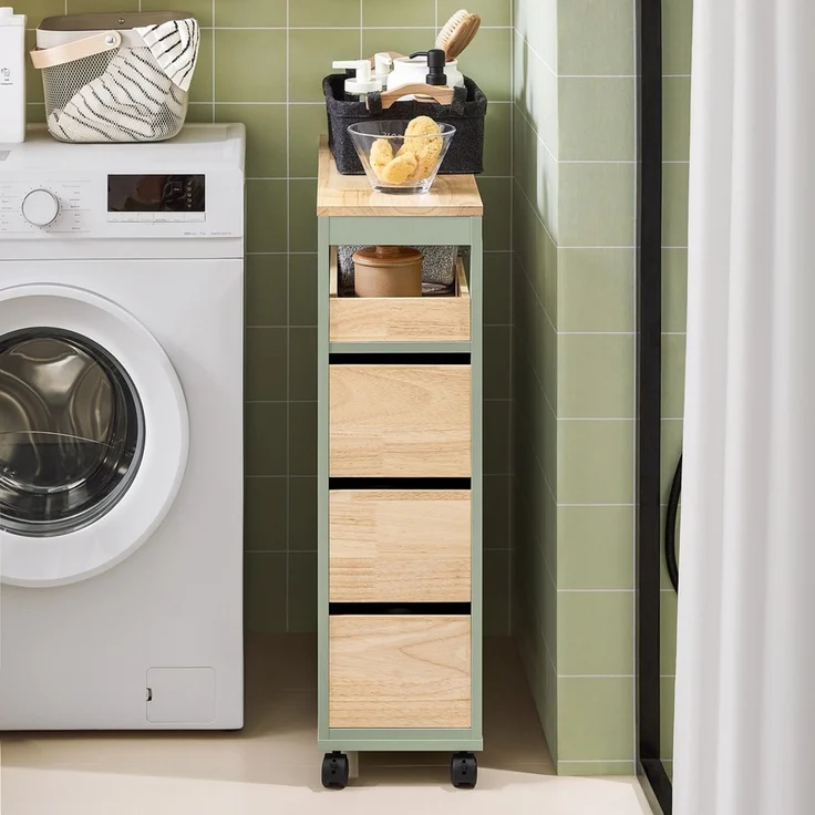 SoBuy BZR54-GR Toilettenschrank mit Toilettenpapierhalter, MDF, Lackiert, Grün, 65 x 82 x 24 cm – Bild 10