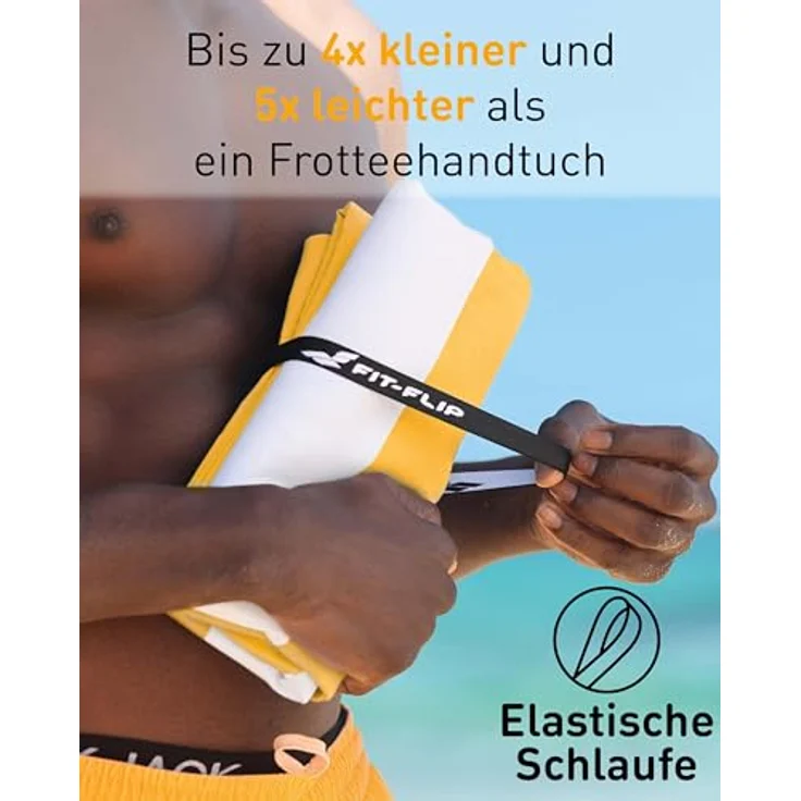 Fit-Flip Strandtuch XXL Mikrofaser, leicht und schnelltrocknend, 100% recyceltes Badetuch, Zitronengelb-Weiß gestreift, 200x90cm – Bild 5
