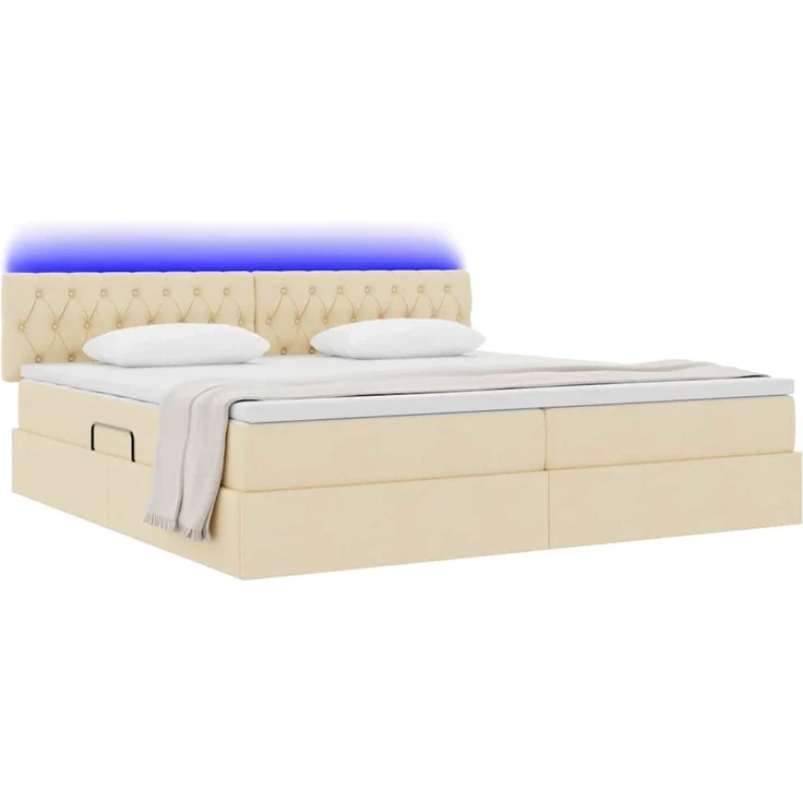 vidaXL LED-Speicherbett mit Matratze Creme 200 x 200 cm Stoff 3371233 – Bild 3
