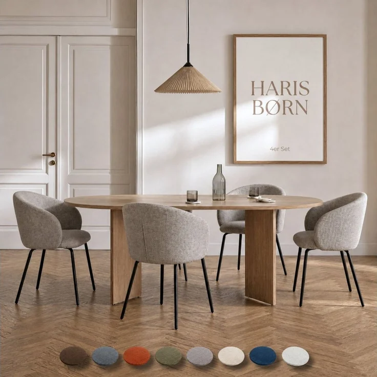 Haris Børn Esszimmerstuhl mit Armlehnen NØR - Hochwertige Polsterstühle für Esszimmer (Set, 4 St), Grau-braun - Premium Esszimmer Stühle & Wohnzimmer Stühle – Bild 1