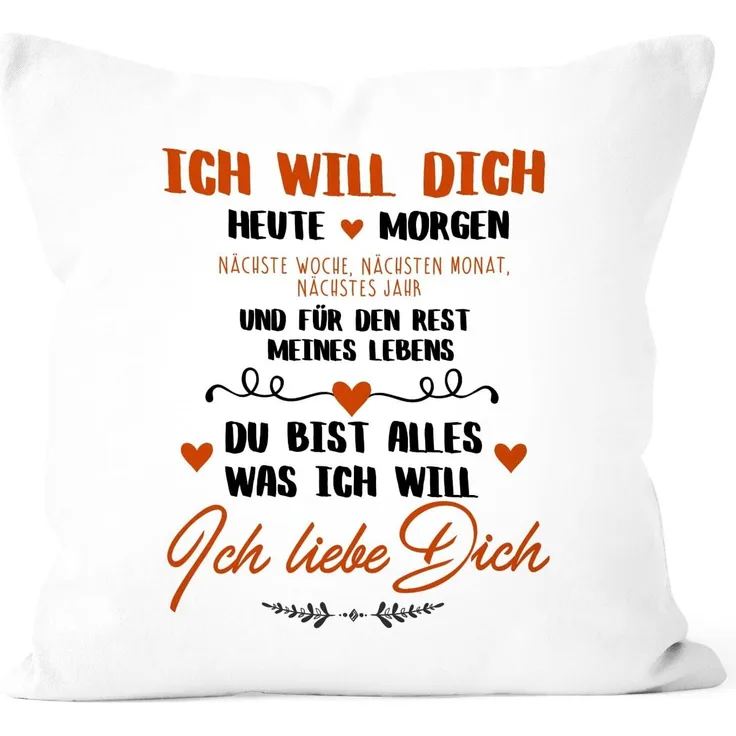 MoonWorks Dekokissen Kissen-Bezug Ich will dich heute und morgen ich liebe dich Geschenk Valentinstag Liebe Spruch Kissen-Hülle Deko-Kissen Baumwolle MoonWorks®