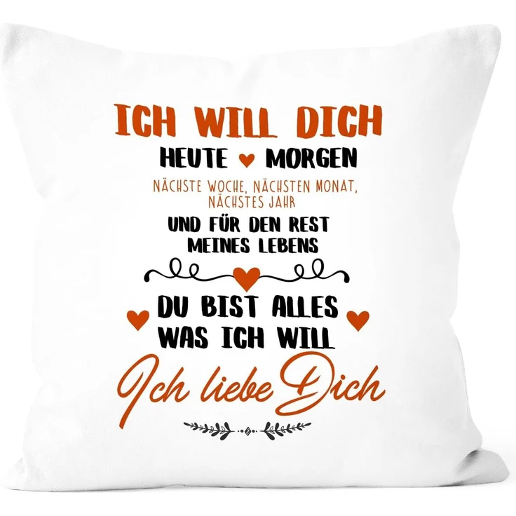 MoonWorks Dekokissen Kissen-Bezug Ich will dich heute und morgen ich liebe dich Geschenk Valentinstag Liebe Spruch Kissen-Hülle Deko-Kissen Baumwolle MoonWorks® – Bild 1