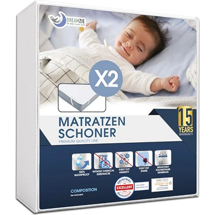 Dreamzie Matratzenschoner 60x120 cm Wasserdicht (2er-Set) Oeko-TEX Zertifiziert - Atmungsaktive Matratzenauflage – Bild 2