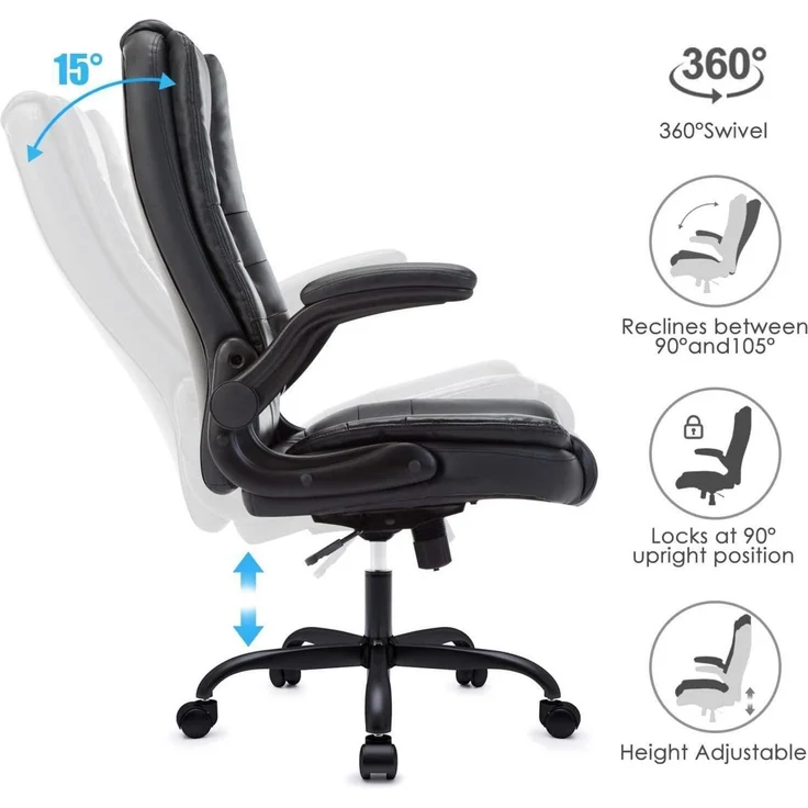 Ergonomischer Bürostuhl 360° Drehstuhl Schwarz Kunstleder 150kg – Bild 4