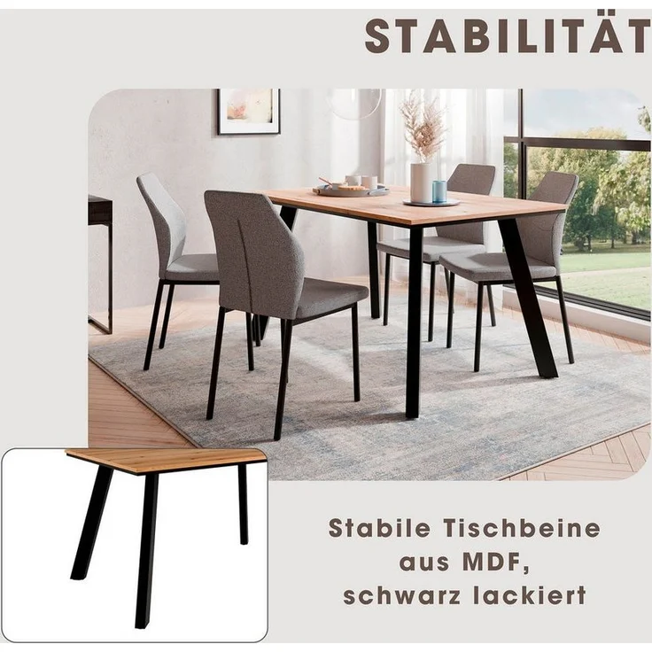 OTTO home Esstisch Genf, extra viel Beinfreiheit, natürliches Eichedekor, pflegeleichter Küchentisch, Breite 140 cm, Evoke Eichenachbildung – Bild 3