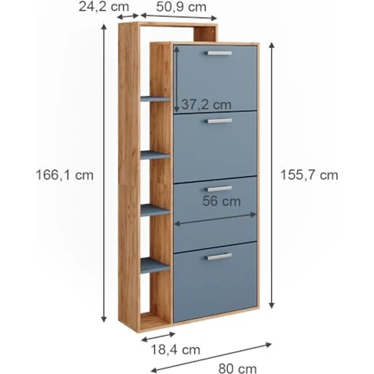 Vicco Orlando Schuhkipper, Eiche Wotan, 4 Fächer, Holzwerkstoff, rechteckig, 80x166.1x24.2 cm, Garderobe, Schuhaufbewahrung – Bild 2