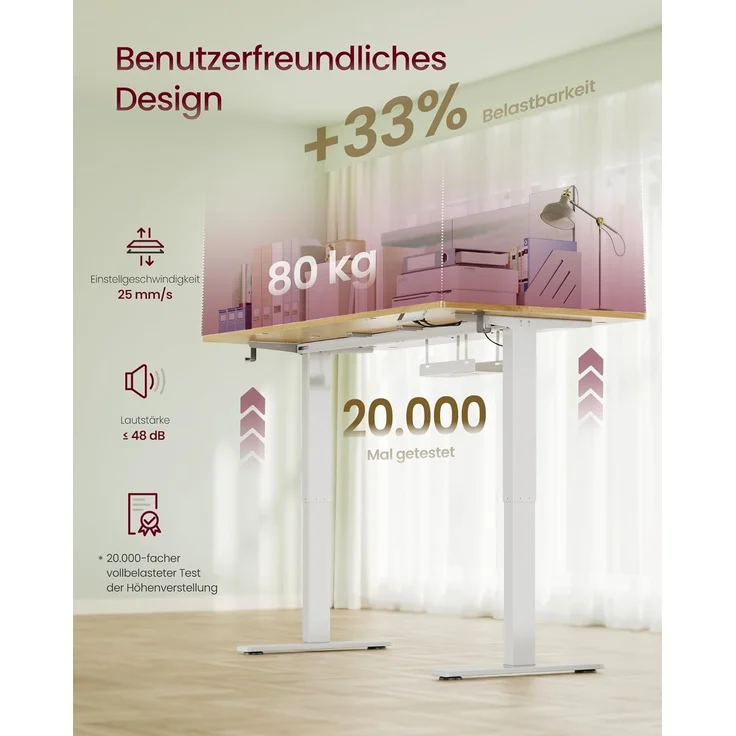 VASAGLE Höhenverstellbarer Schreibtisch, 140x80 cm, USB-C-Anschluss, Ablage für Steckdosenleiste, Stehtisch, Erinnerung bei langem Sitzen, 3 Speichertasten, für Büro, goldeichenfarben LSD144YA02 – Bild 7