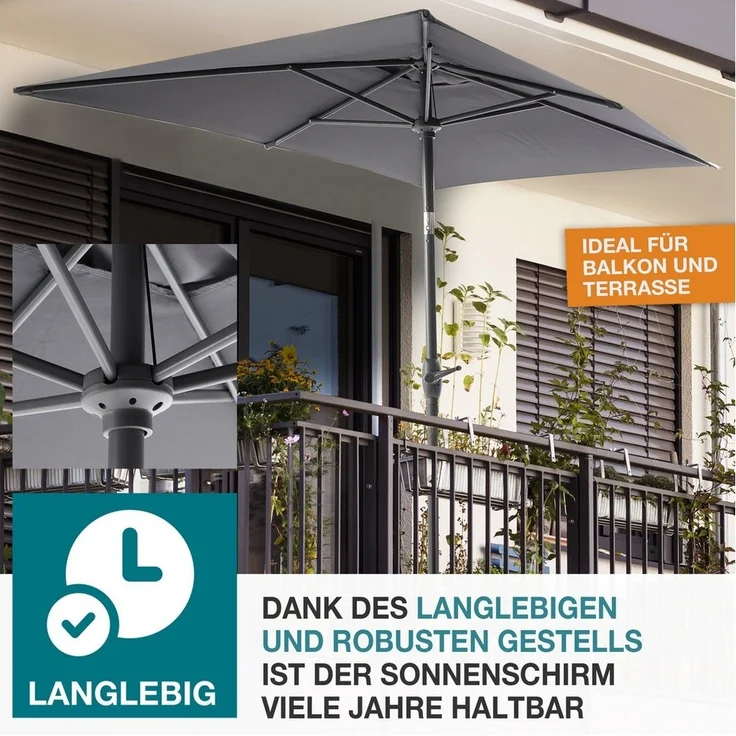 TOM Sonnenschirm mit Kurbel 140x210cm Rechteckig inklusive Kühltasche, Tragetasche, 34mm Standrohr, 180 g/m² Polyester – Bild 3
