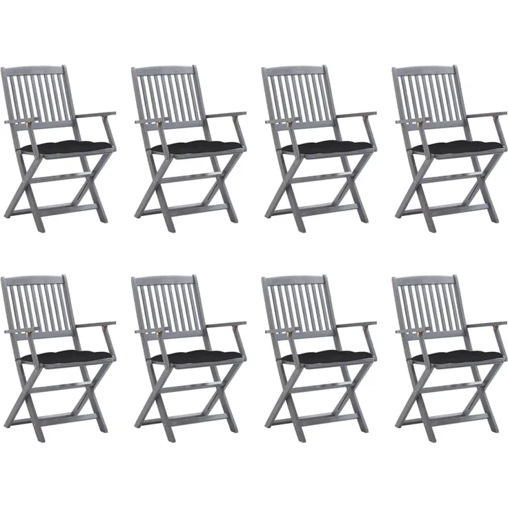 vidaXL Klappbare Gartenstühle 8 Stk. mit Kissen Massivholz Akazie 3078284